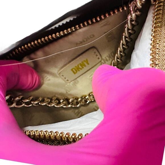 Dkny Womens Wristlet Bag Leather Signature Logo Brown Tan Boxed Nwt - Picture 4 of 6